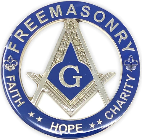 Freemason Faith, Hope, Charity Cut Out Car Emblem Blue & Silver Tone