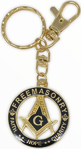 Freemason Faith, Hope, Charity Key Chain in Black & Gold
