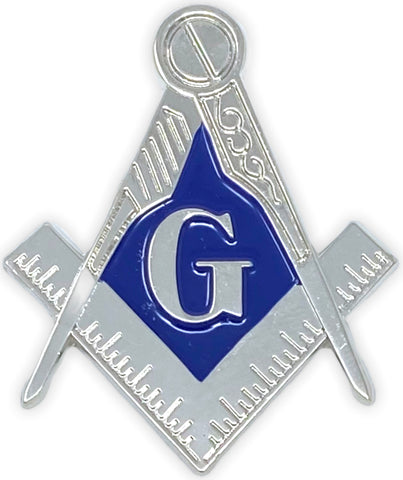 Freemason Mini Square and Compass Car Emblem Silver & Blue Tone