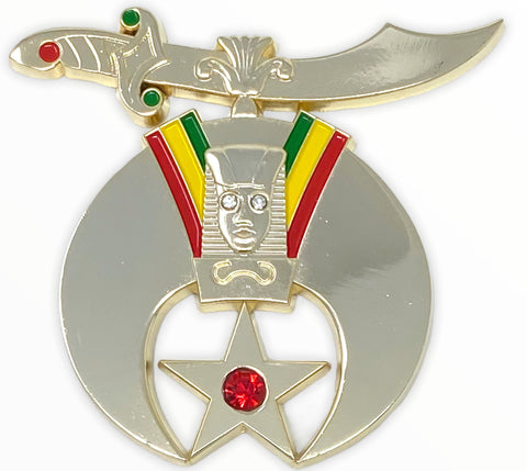Shriners cut-out car emblem in gold tone with Jewels